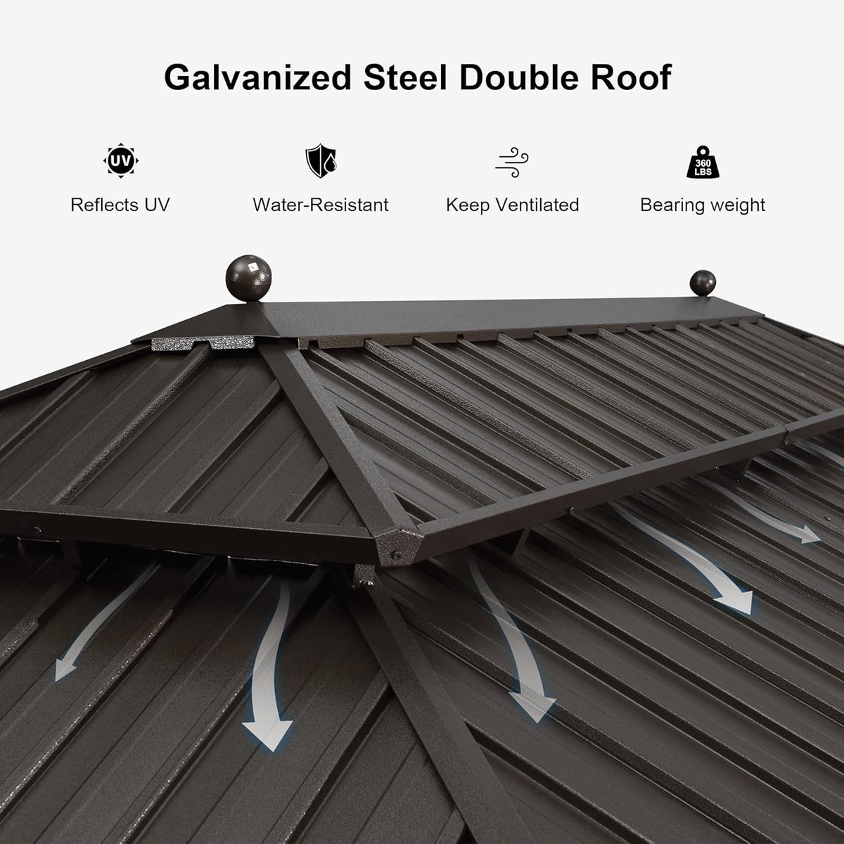 Outdoor Hardtop Gazebo 10' X 12' Bronze Metal 4.7" Wide Frame