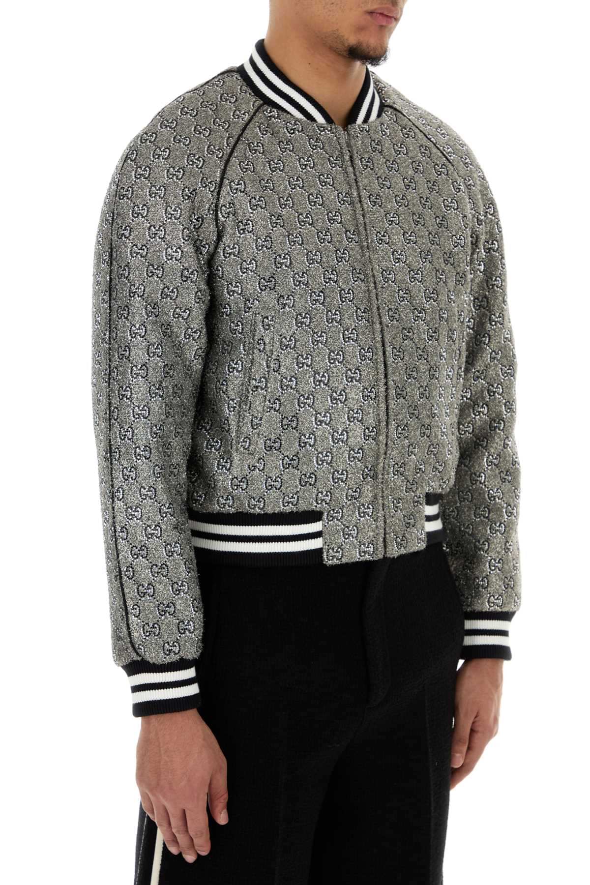 Gucci Men Embellished Tweed Bomber Jacket