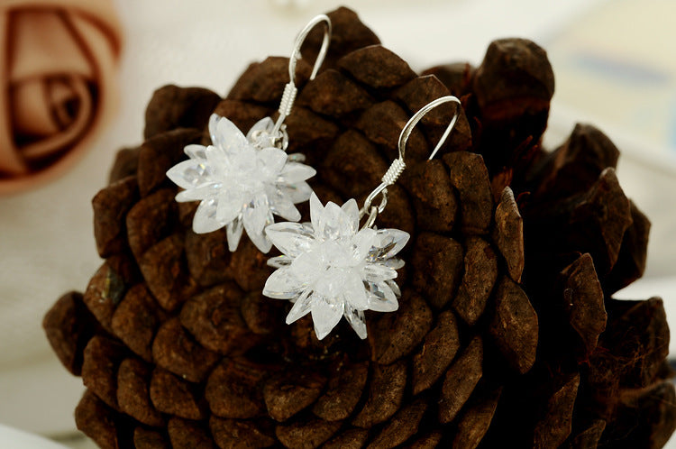 CZ Flower Stone Drop Jewelry Hook Earrings