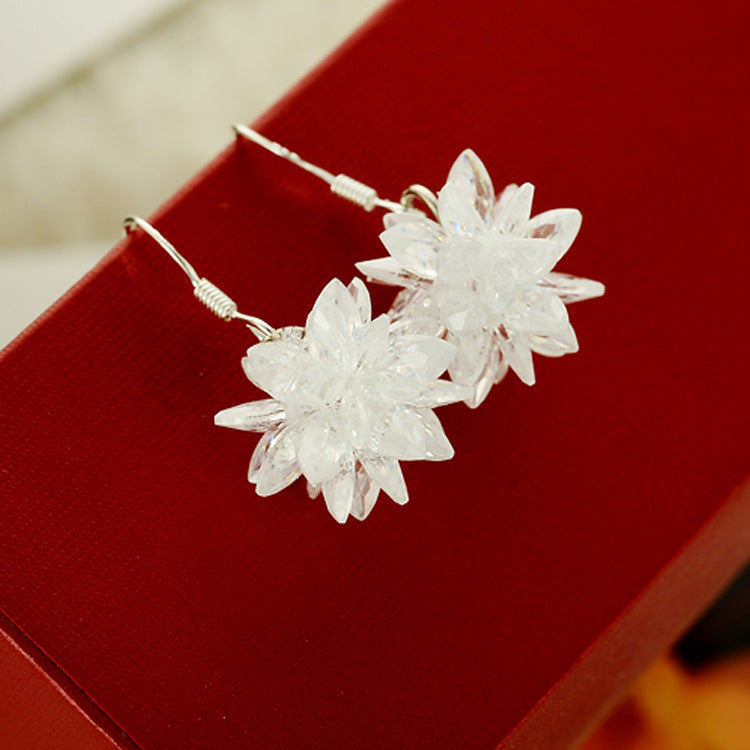 CZ Flower Stone Drop Jewelry Hook Earrings
