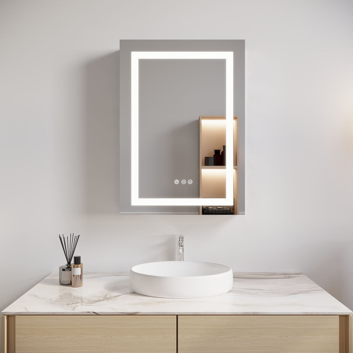 LED Medicine Cabinet with Anti-Fog Mirror and Touch Switch - Pearl Silver