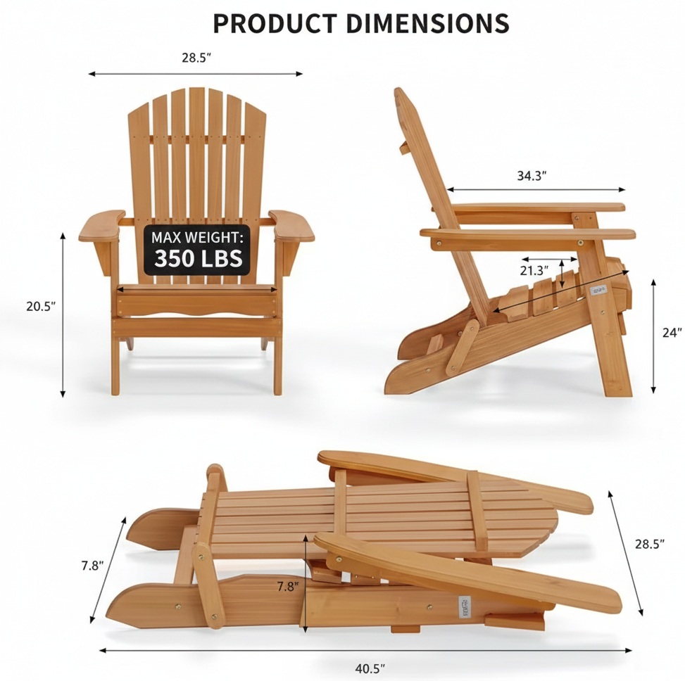 Folding Adirondack Chair – Outdoor Patio Yard Deck Beach Lawn