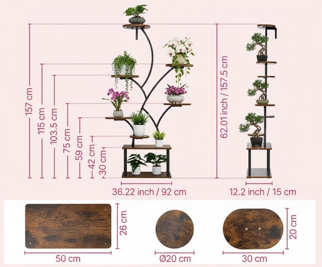 Metal 8-Tier Corner Plant Stand | Indoor Tree-Shape Plant Shelf