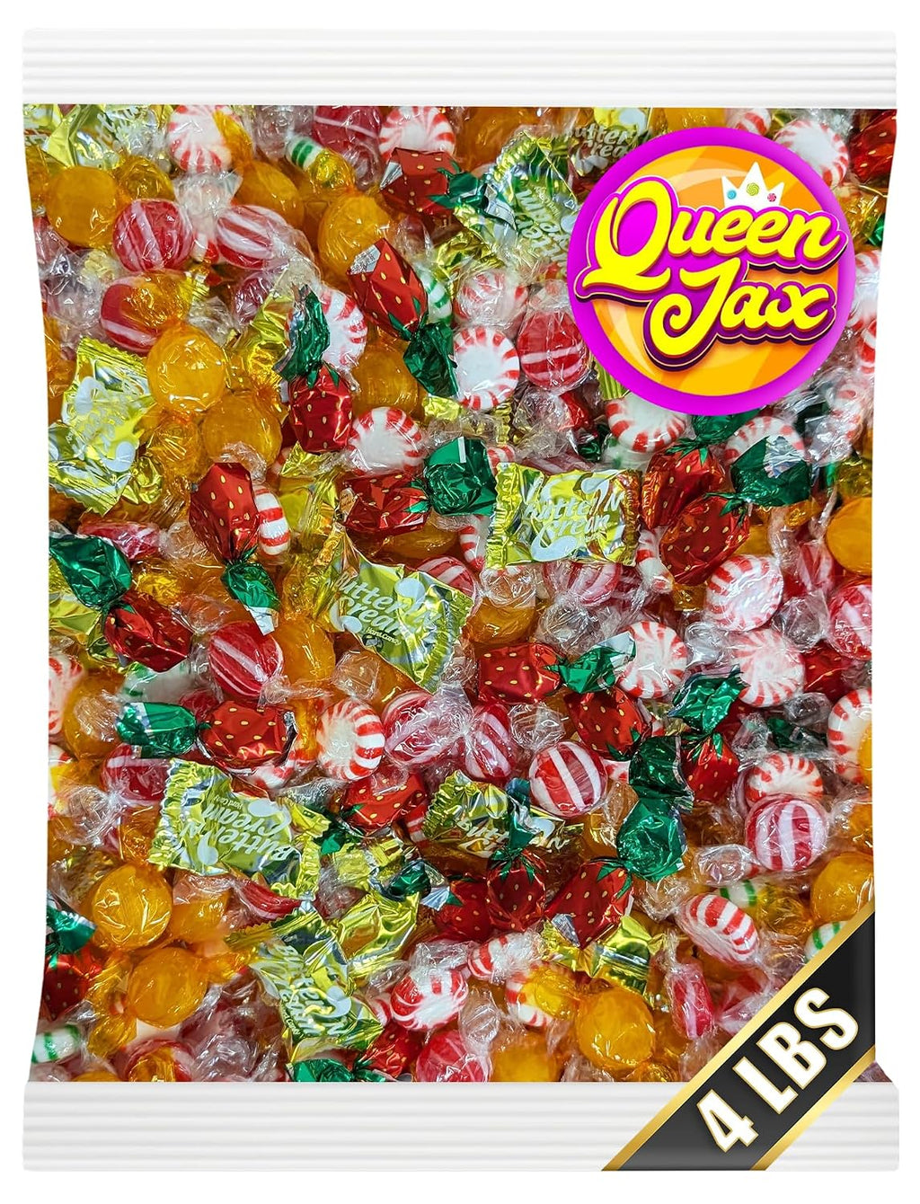 Bulk Hard Candy Individually Wrapped - 4 Lb Hard Candy Mix, Perfect for Parties, Holidays, and Candy Bowls - Peppermint Candy, Butterscotch Candy, Cinnamon Disks, Fruit Hard Candy, and More