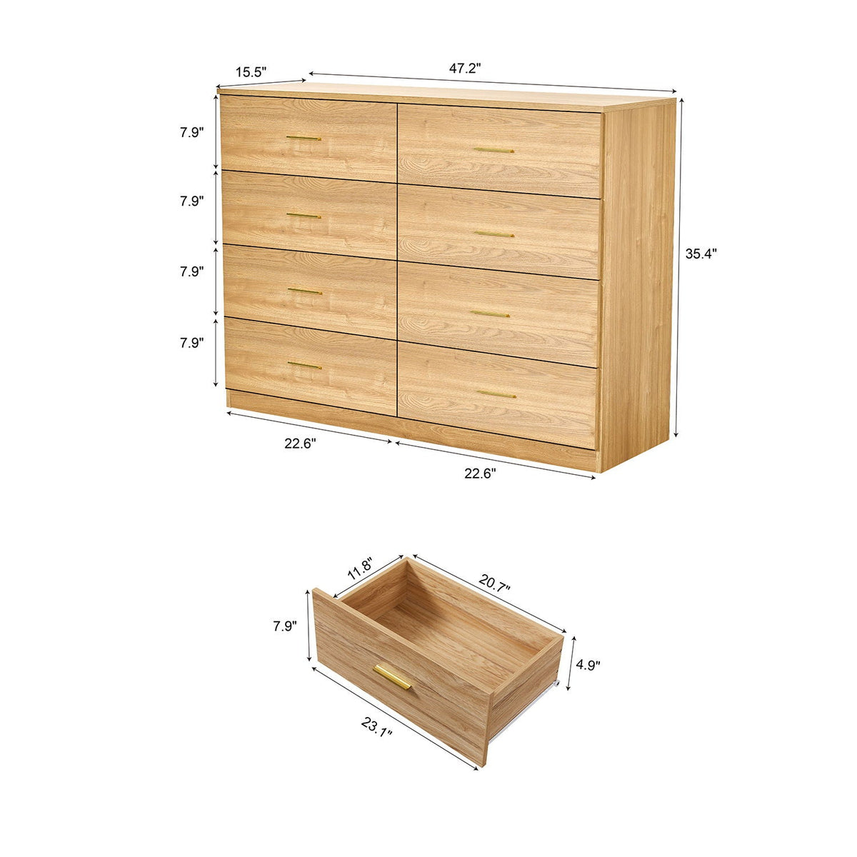 Modern Drawer Dresser For Bedroom, Ample Storage Wide Chest Of Drawers