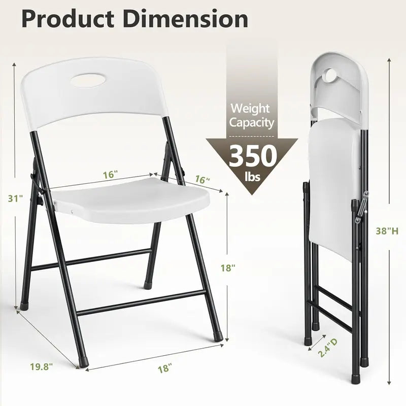Heavy-Duty Plastic Foldable Chair,Heavy Duty Chairs,Ergonomic Back,Outdoor White Folding Chairs,Plastic Folding Chairs & Outdoor, Wedding, Party,Meeting Room, Patio and Garden, White,Dormessentials,Home Decor