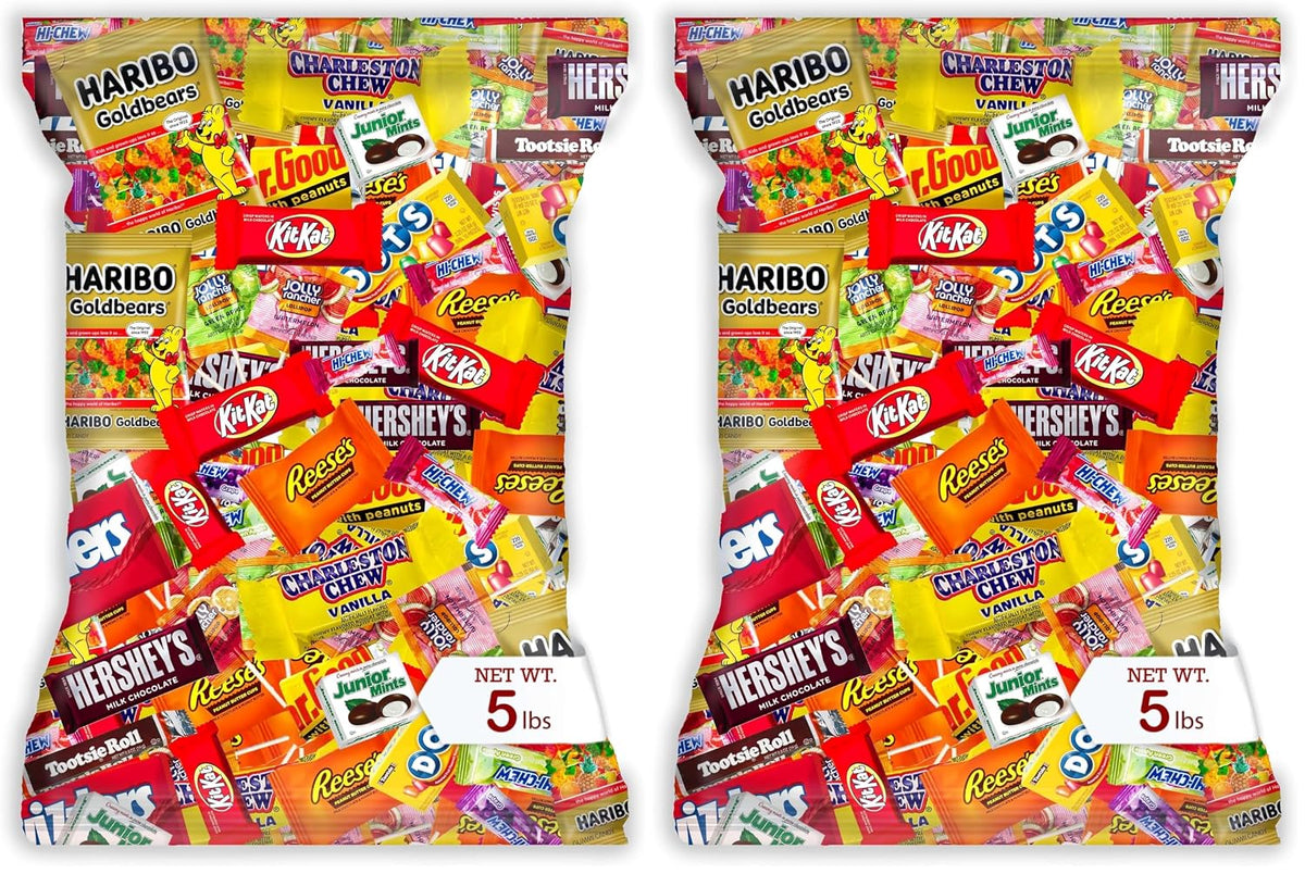 Individually Wrapped Mini Candy & Chocolate Mix - 5 Lb Bulk Candy Assortment - Pinata Stuffer Candies Variety Pack, Office Candybowl Treats - Sweet & Chocolatey Flavors - July 4Th (Pack of 2)