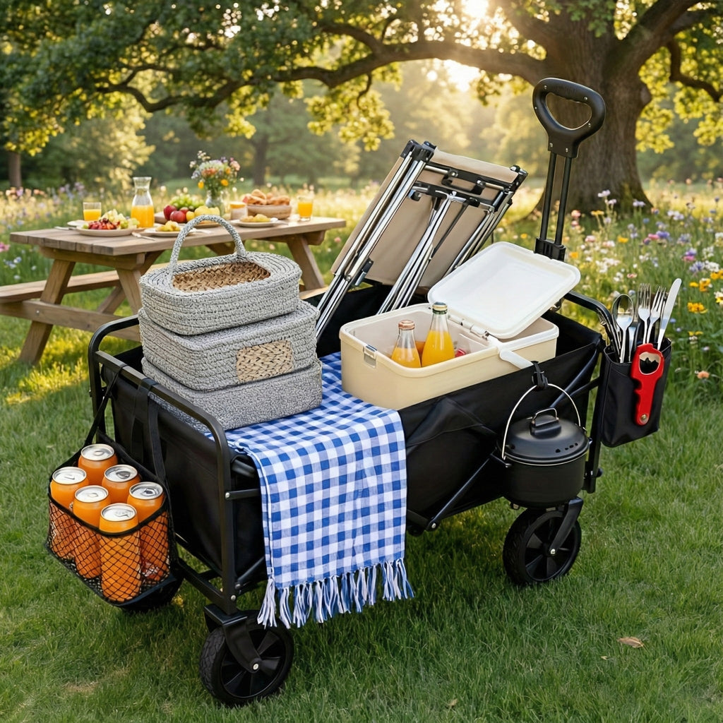 680LBS Heavy Duty Folding Wagon Cart All Terrain Garden Beach Utility Cart