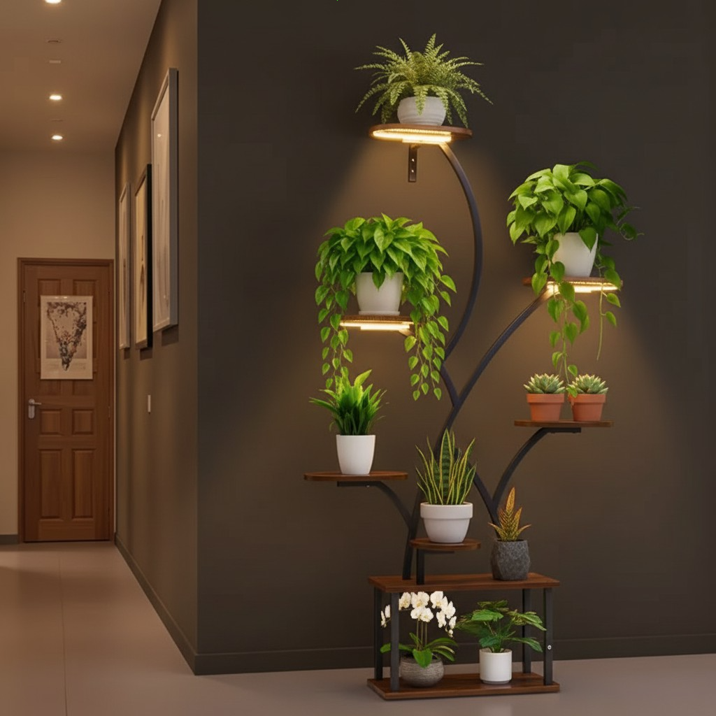 Metal 8-Tier Corner Plant Stand | Indoor Tree-Shape Plant Shelf