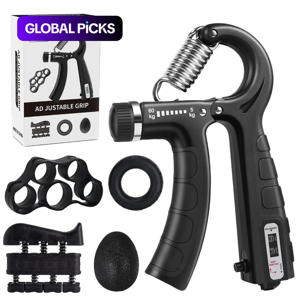 Hand Grip Strengthener Kit 5 Pack Adjustable Finger Forearm Hand Exerciser | Adjustable Grip Trainer, Finger Stretcher & Stress Ball Set for Strength Training & Hand Exercises Strength Training Equipment #GLOBAL PICKS