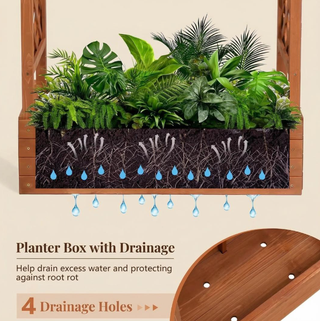 Raised Wooden Planter Box with Tall Trellis for Climbing Plants