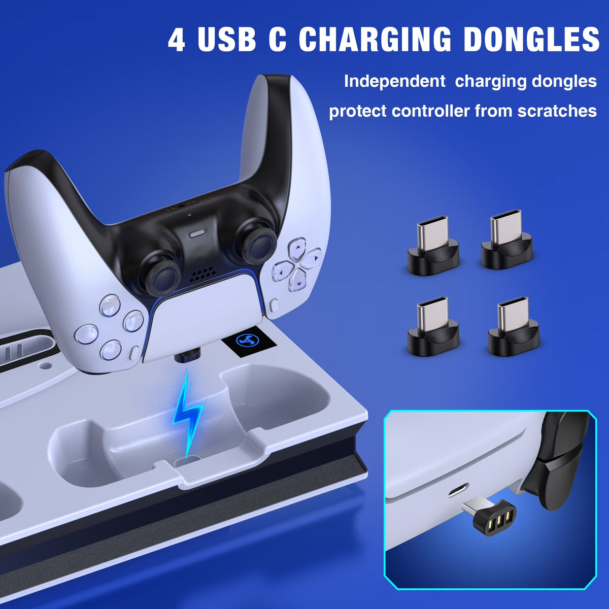 PS5 Cooling Fan Stand, All-In-One Charger Station with Dual Turbo Fan & Dual Controller Charging Dock, for PS5 Pro, Slim, Disc & Digital Edition