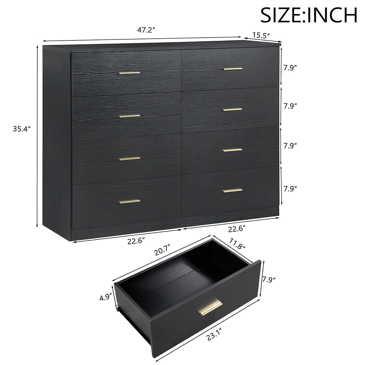 Modern Drawer Dresser For Bedroom, Ample Storage Wide Chest Of Drawers