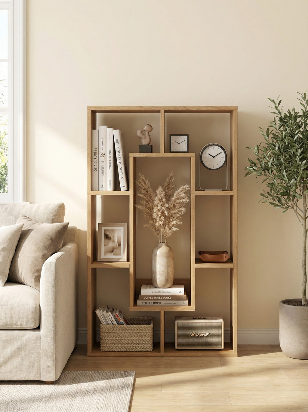 7-Tier Cube Bookshelf, Tall Narrow Bookcase for Small Spaces