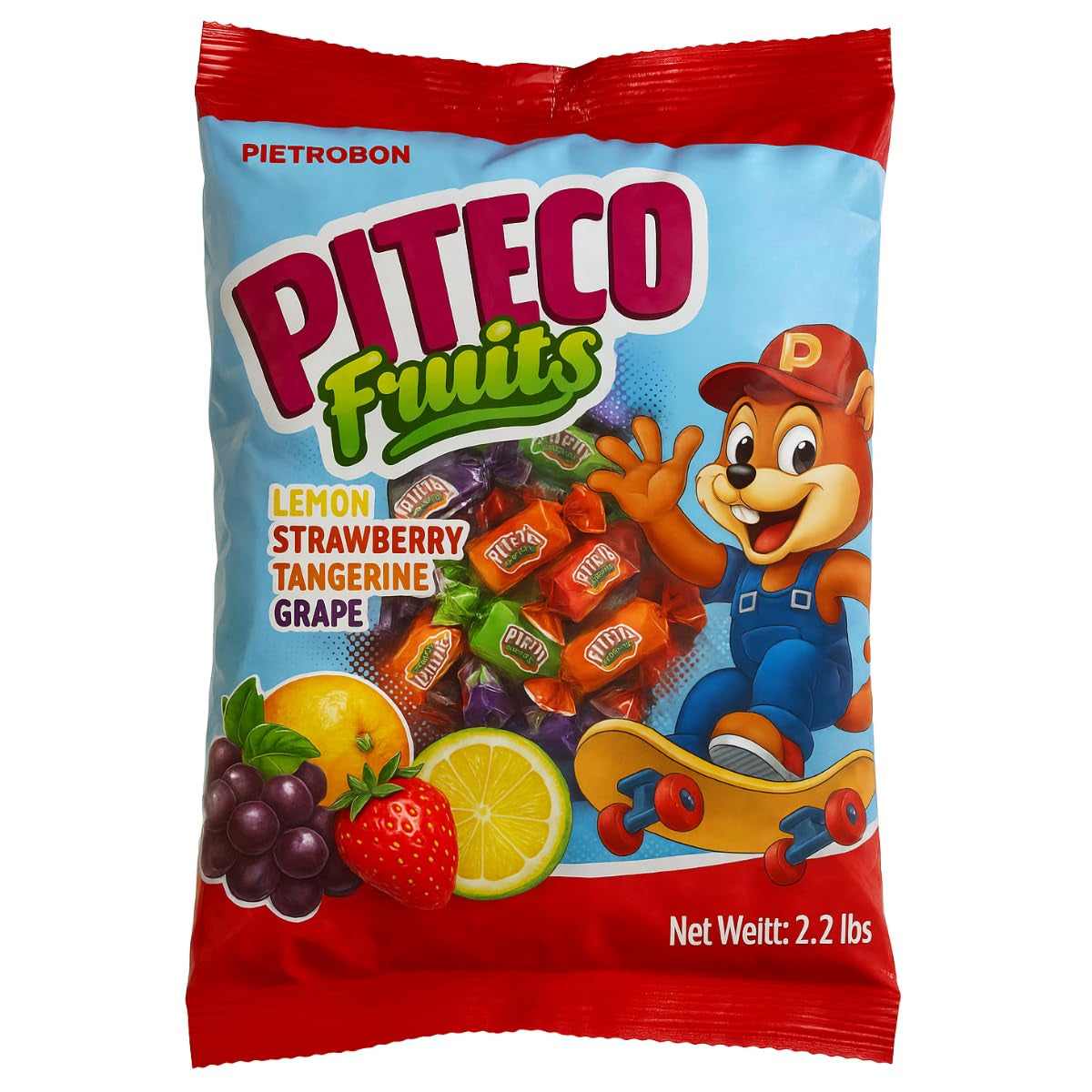 Fruits Assorted Candy Bag 35Oz (2.2Lb) – Individually Wrapped Soft Candy Variety Pack, Strawberry, Lemon, Grape, Tangerine Sweets, Halloween, Kids Snacks