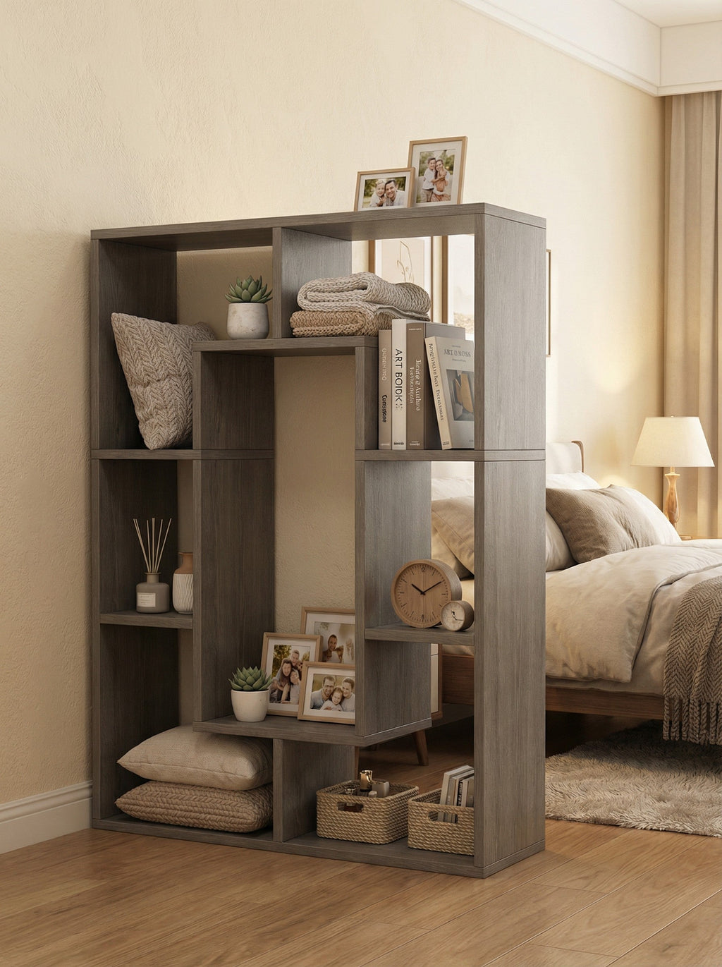 7-Tier Cube Bookshelf, Tall Narrow Bookcase for Small Spaces