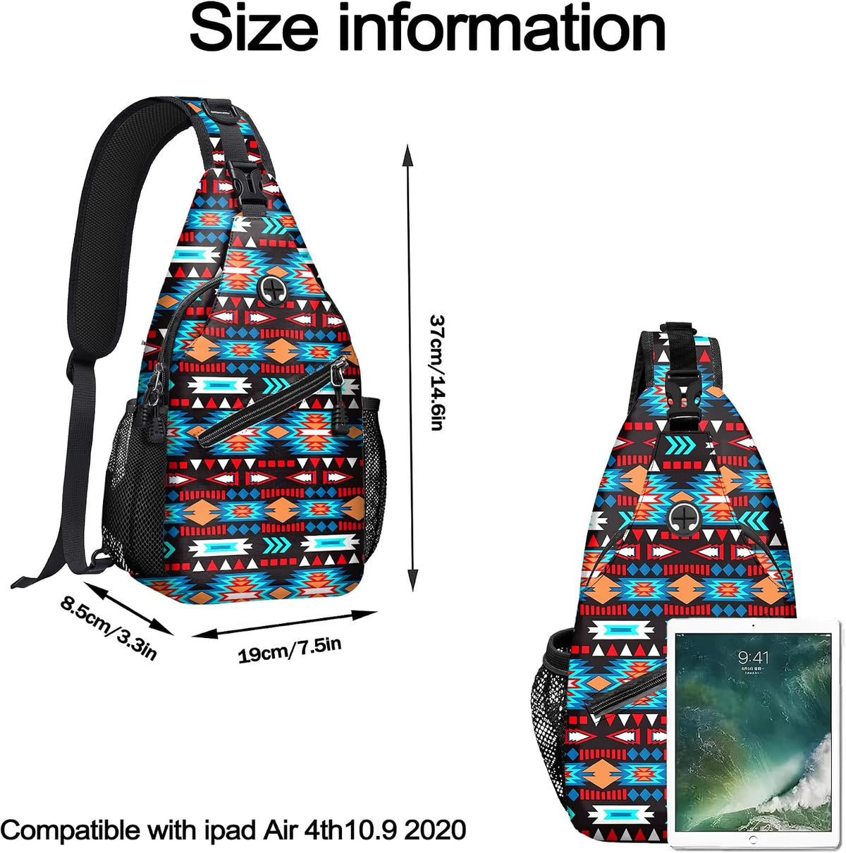 Native American Style Printed Sling Bag for Women Men Small Crossbody Sling Backpack Travel Hiking Daypack Boho Chest Shoulder Bag