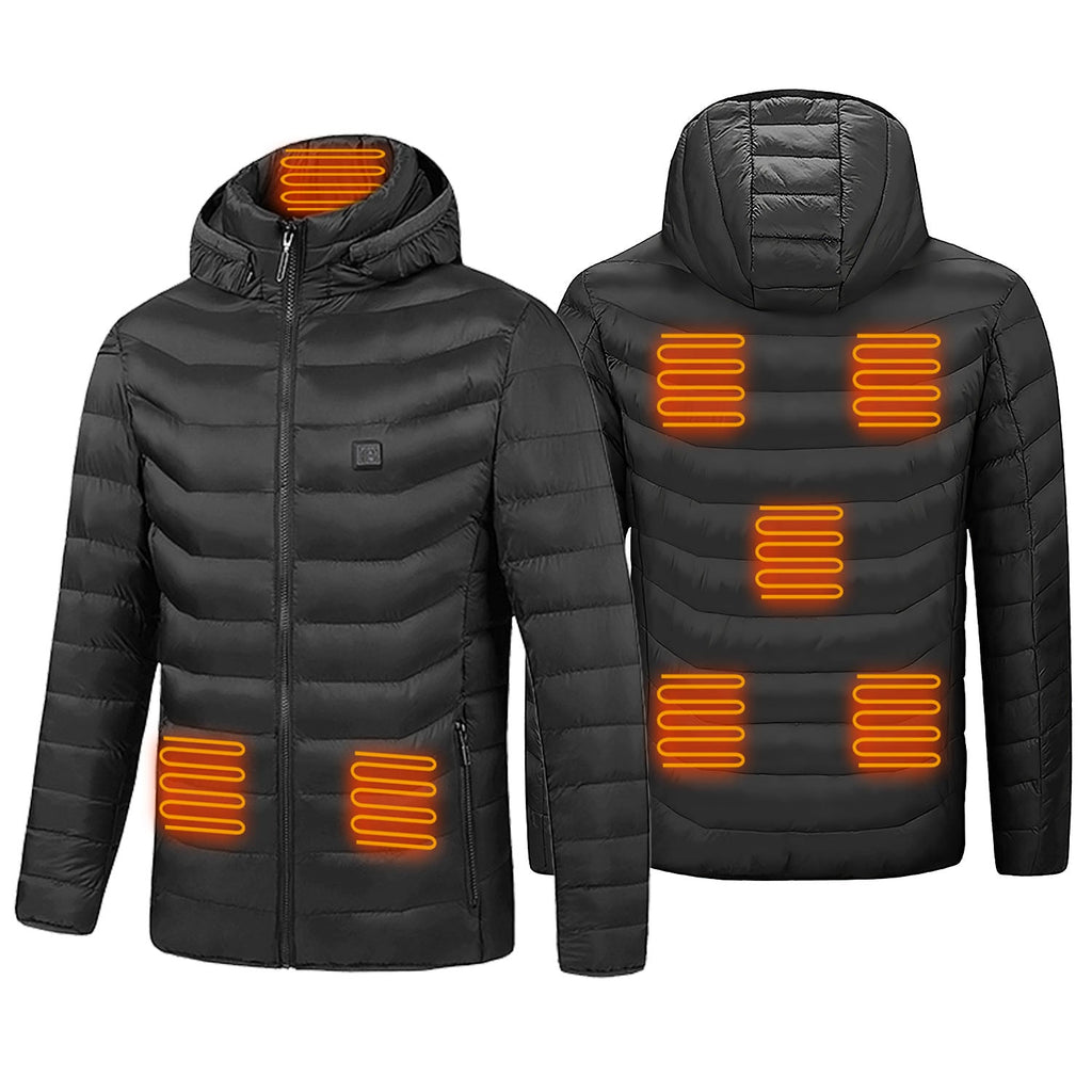 Heated Jacket Electric Heating Coat Lightweight Winter Hooded JacketÊwith 3-Level Heating Modes 8 Heating Zones Detachable Zipper Hood