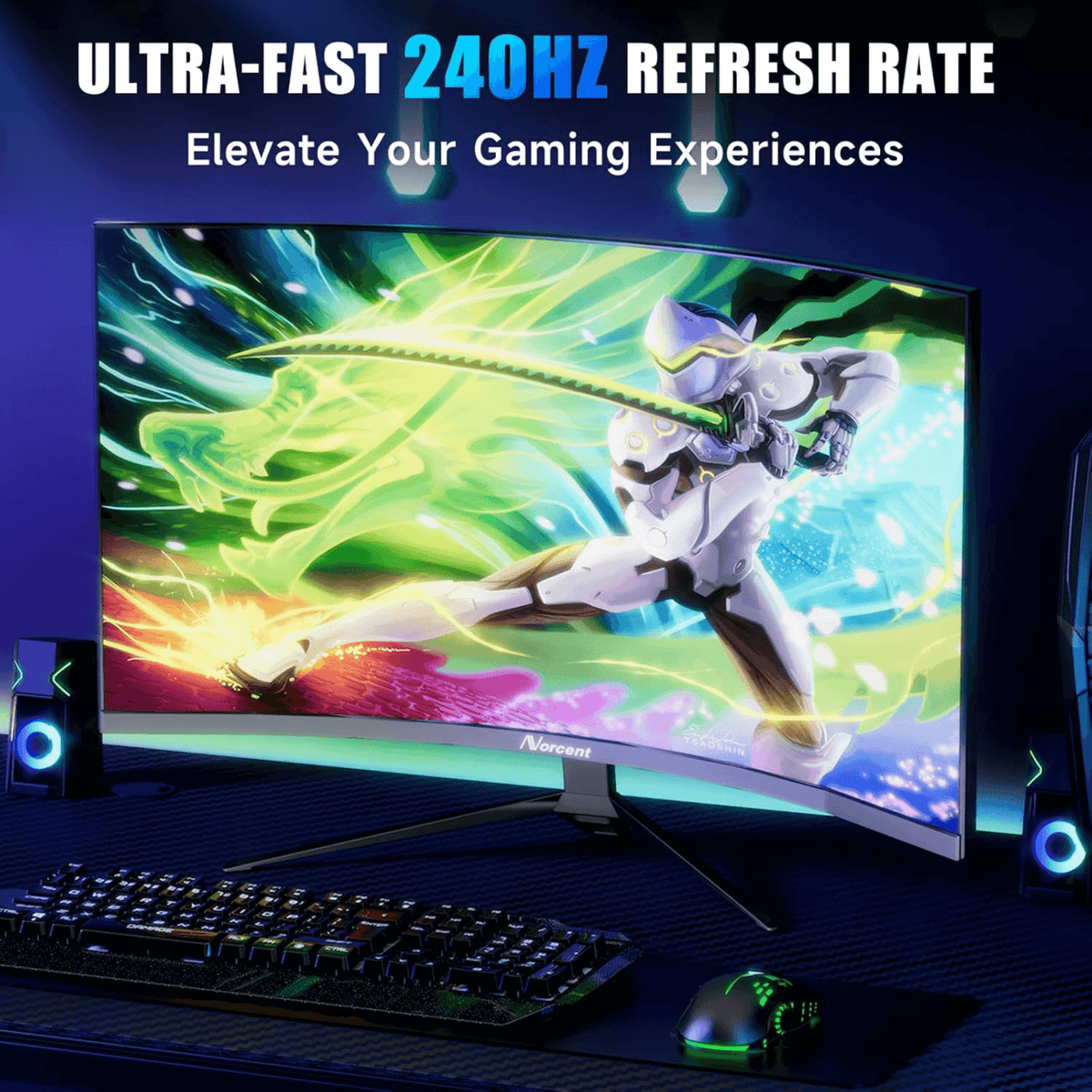 Norcent 27-Inch FHD VA Gaming Curved Monitor with Rainbow Lights