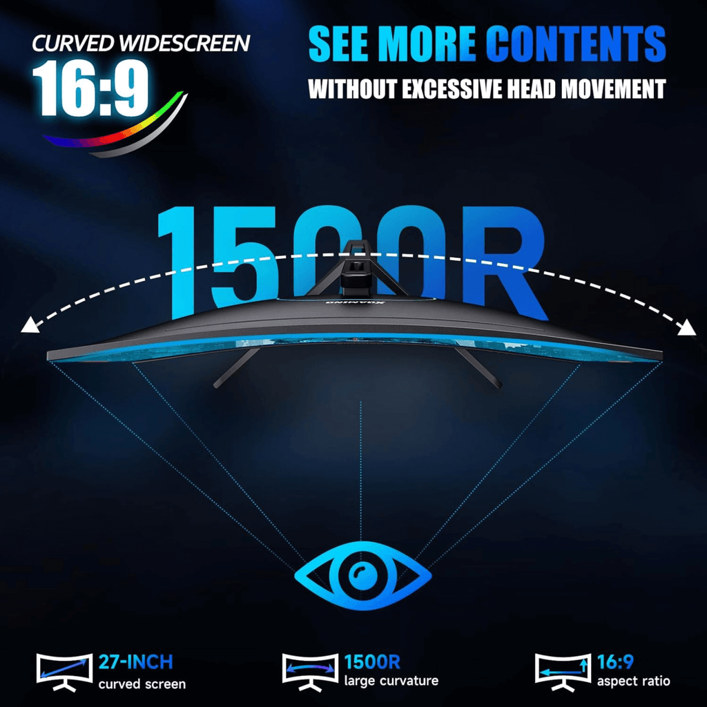 Norcent 27-Inch FHD VA Gaming Curved Monitor with Rainbow Lights