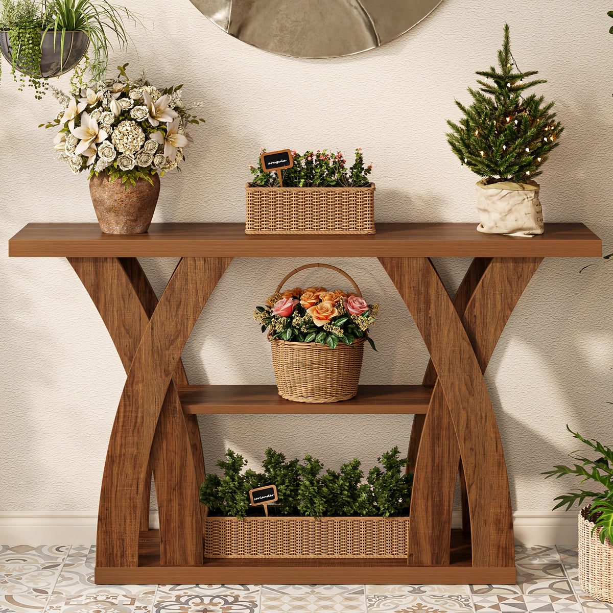 Rustic Console Table with Shelf, Entryway Sofa Table 55" Wood