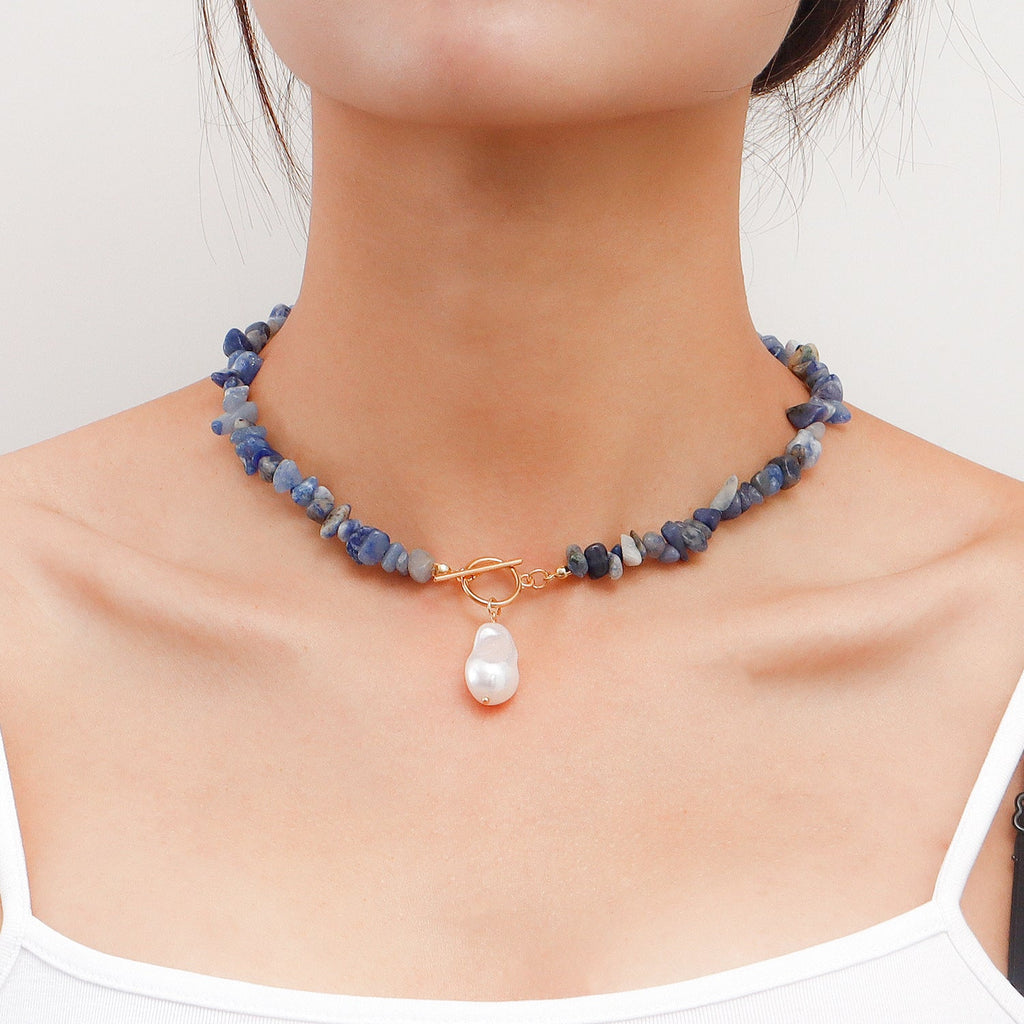 Natural Gravel Gemstone OT Buckle Necklace