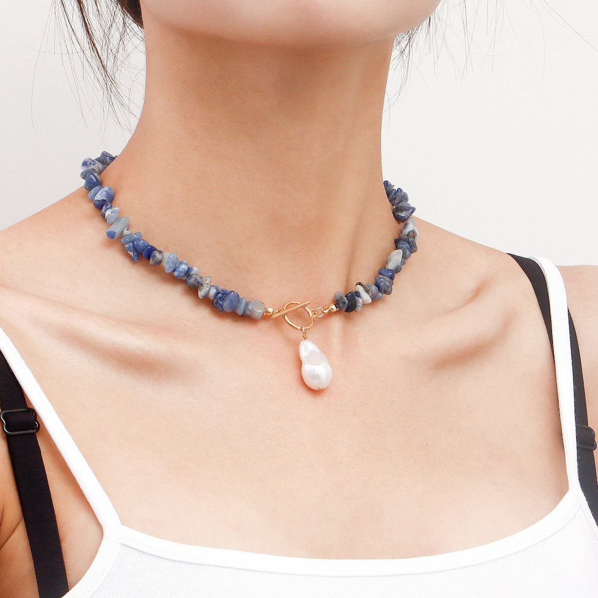 Natural Gravel Gemstone OT Buckle Necklace