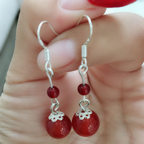 Natural Woman Gems Round Bead Dangle Ball Earring