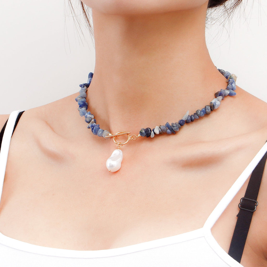 Natural Gravel Gemstone OT Buckle Necklace
