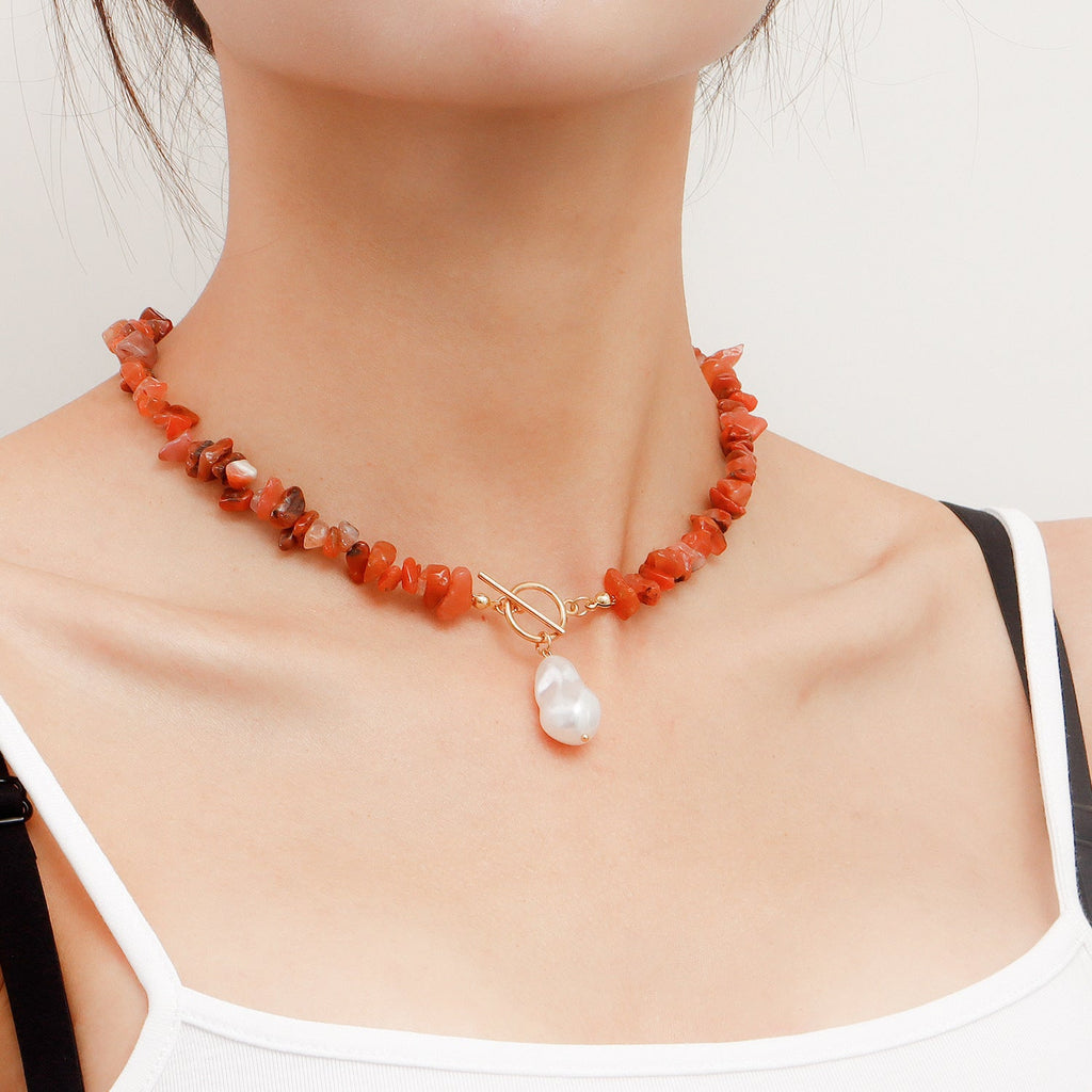 Vintage Sexy Red Gravel Natural Stone Necklace