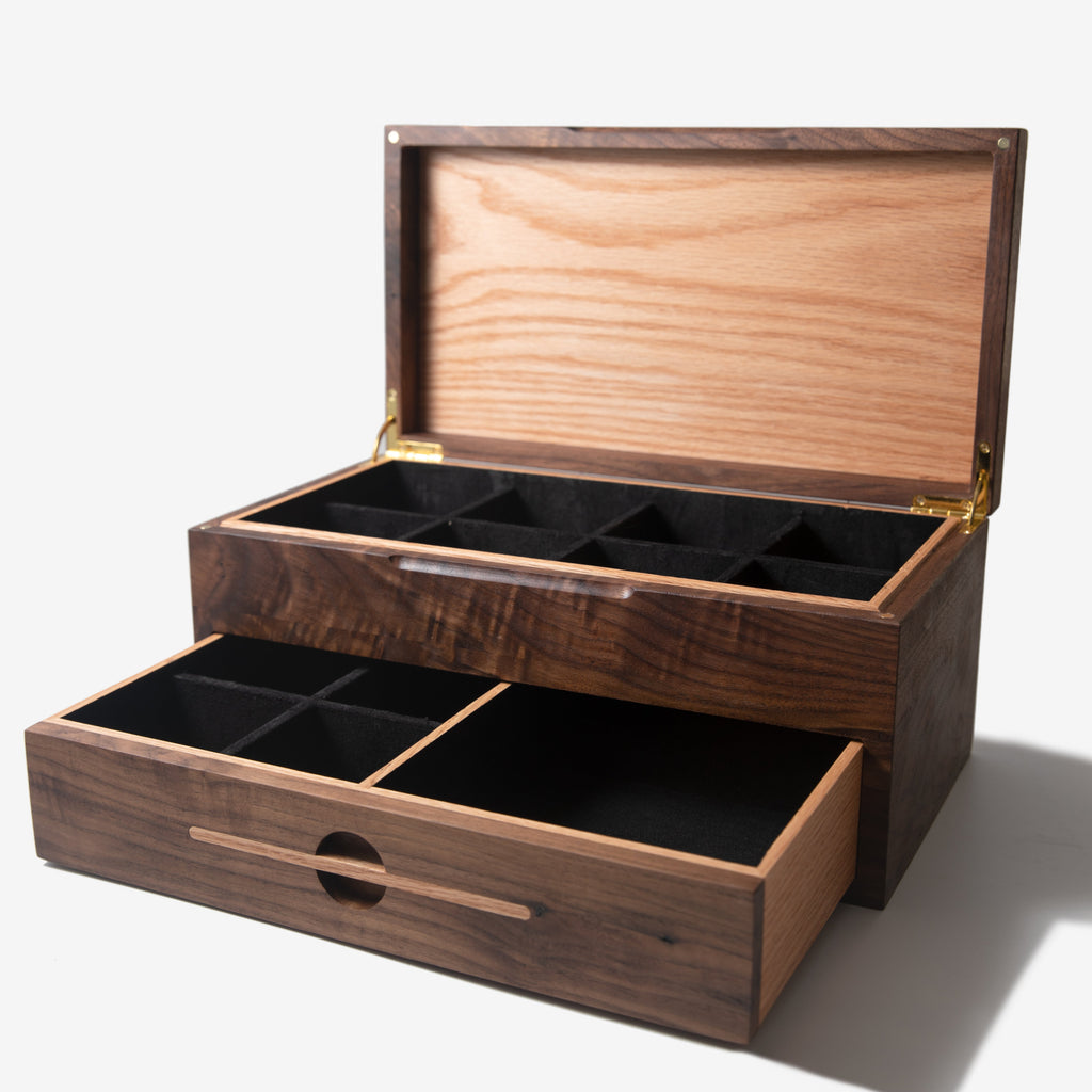 Watch Box with Drawer - Black Walnut and Oak - 12 to 16 Watch Compartments