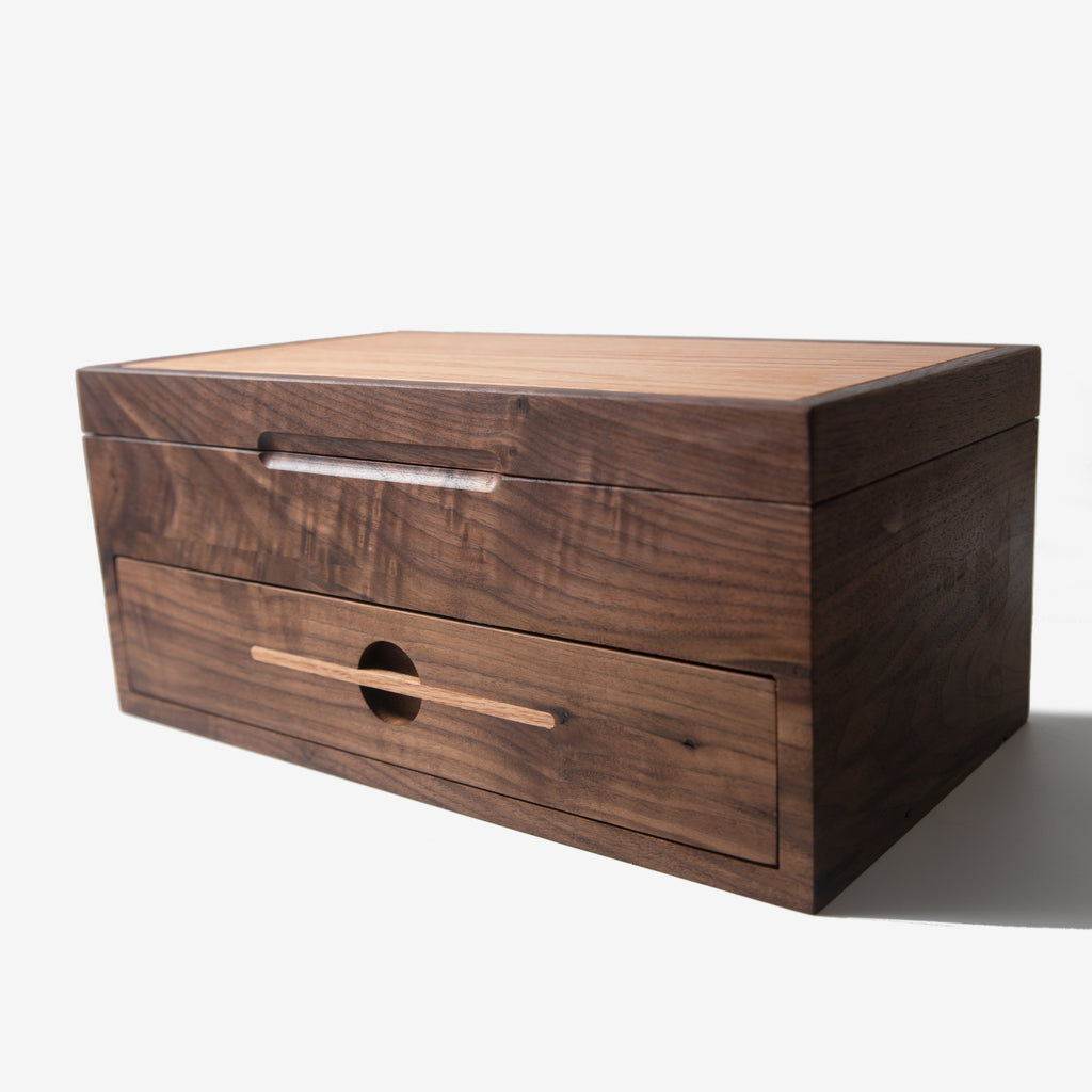 Watch Box with Drawer - Black Walnut and Oak - 12 to 16 Watch Compartments