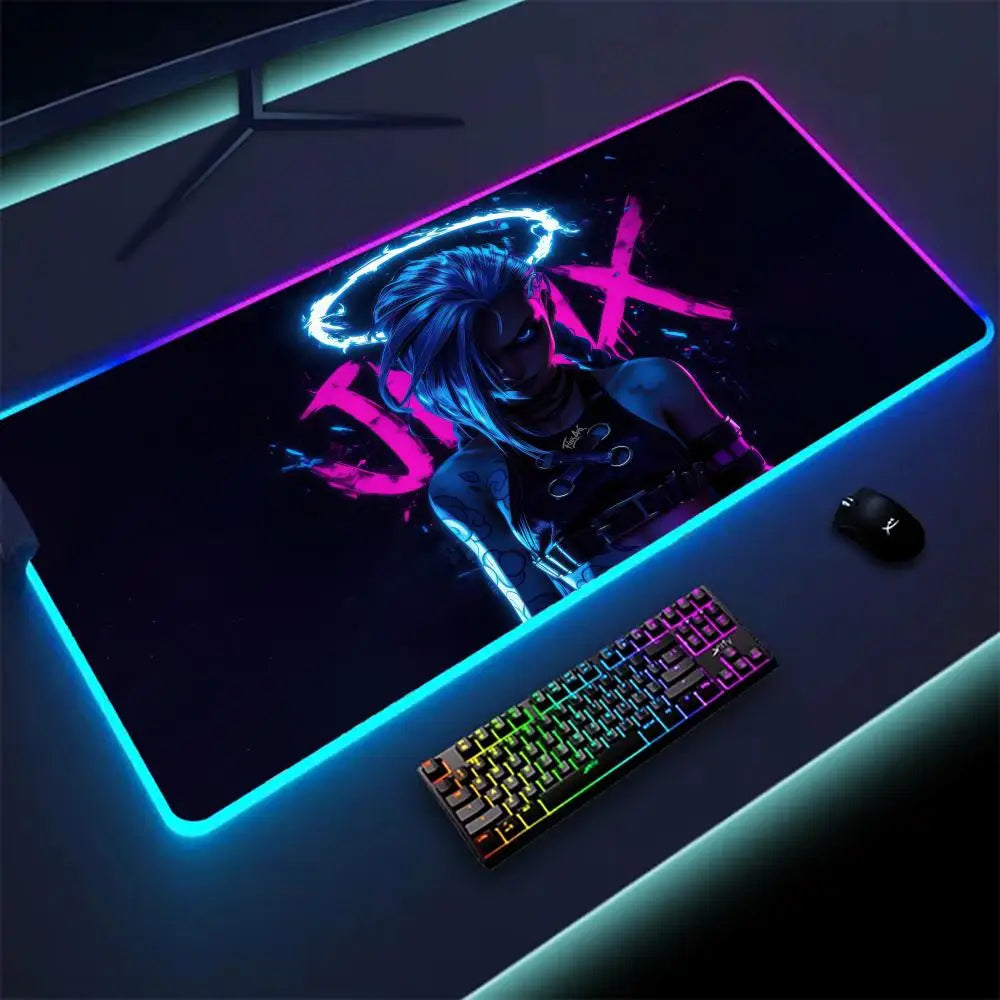 Arcane Jinx LOL Mouse Pad  RGB Keyboard Cover Colorful MousePad LED Light E-sports Mousepad Computer Gamer Glow Long Desk Mat