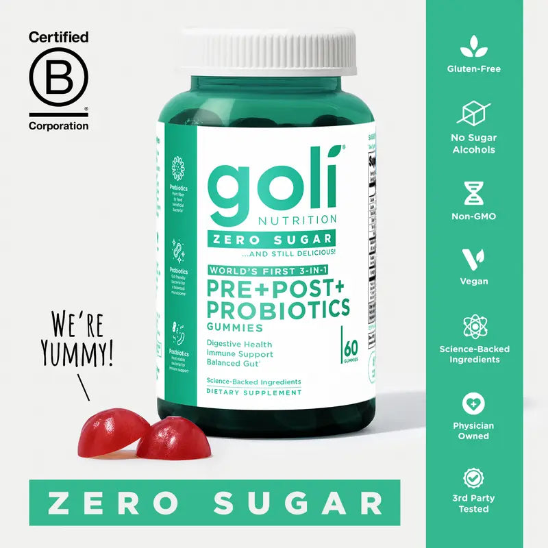 Goli Zero Sugar Best Seller Trio – Daily Gut & Wellness Support with Pre, Post & Probiotics, Apple Cider Vinegar, Ashwagandha & L-Theanine Gummies