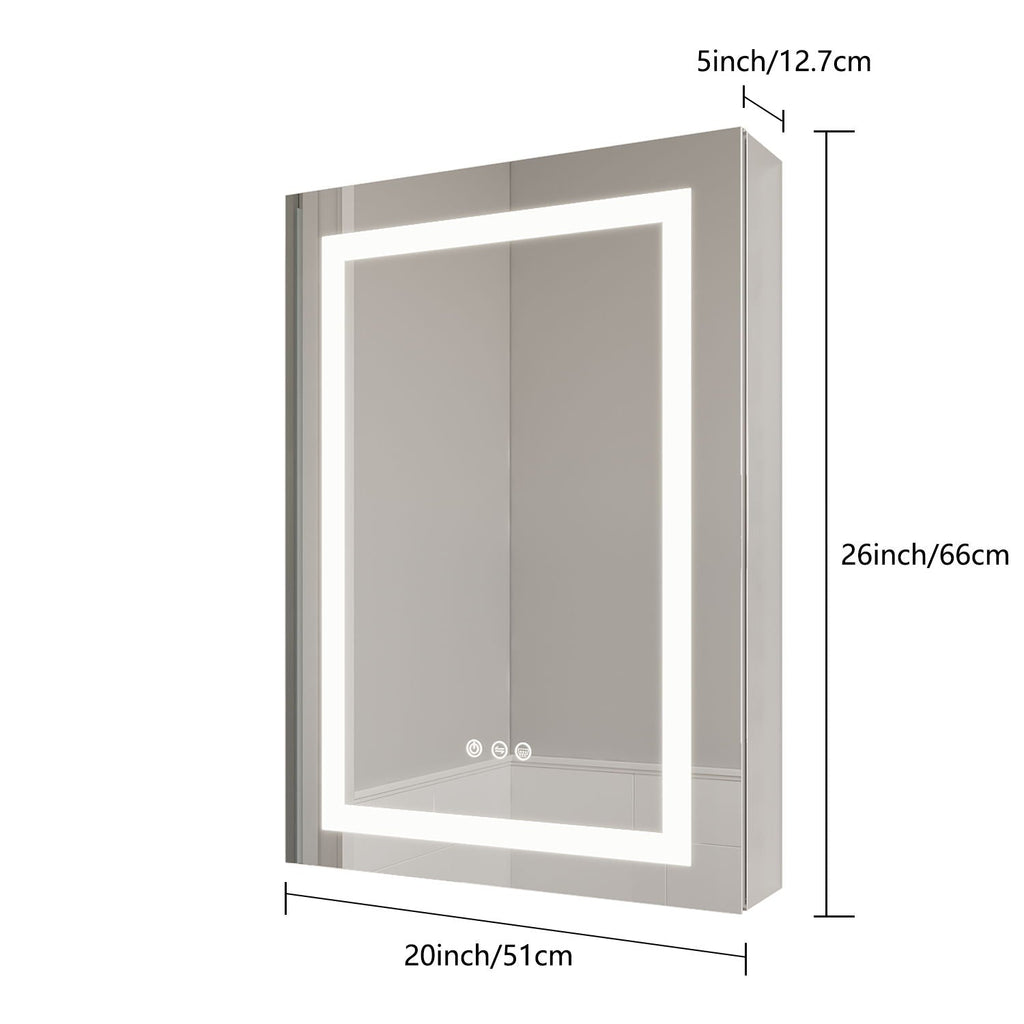 LED Medicine Cabinet with Anti-Fog Mirror and Touch Switch - Pearl Silver