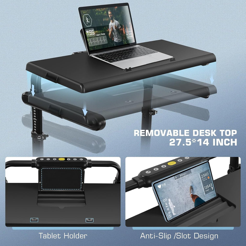 Height-Adjustable Desk Treadmill with 15% Incline for Home Office Workout