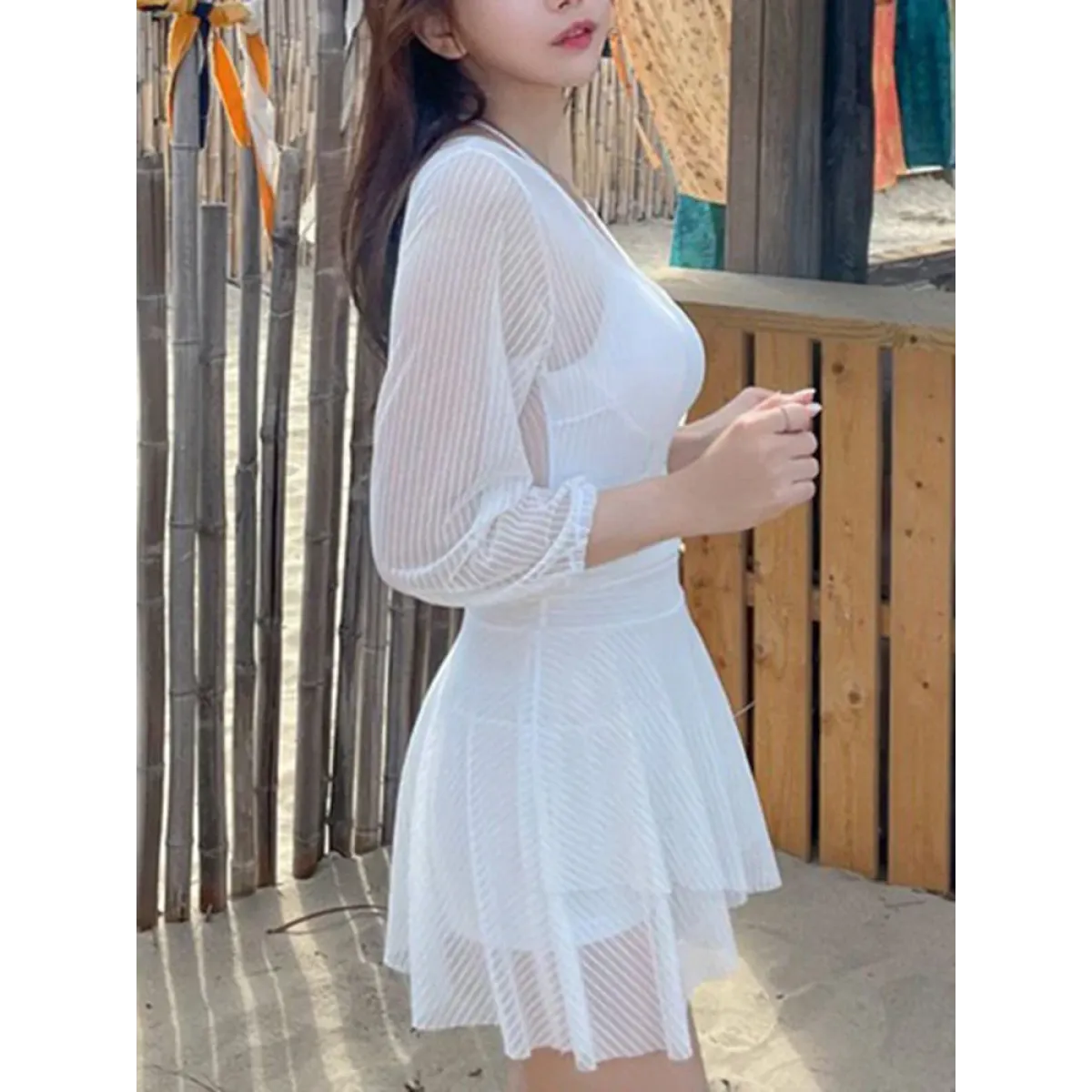 Mesh Low Cut Backless Swimsuit – Korean Beach Dress Biquinis 2025