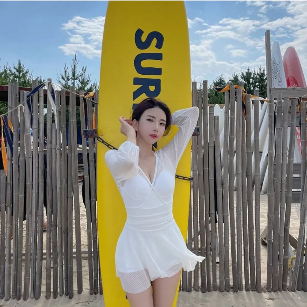 Mesh Low Cut Backless Swimsuit – Korean Beach Dress Biquinis 2025