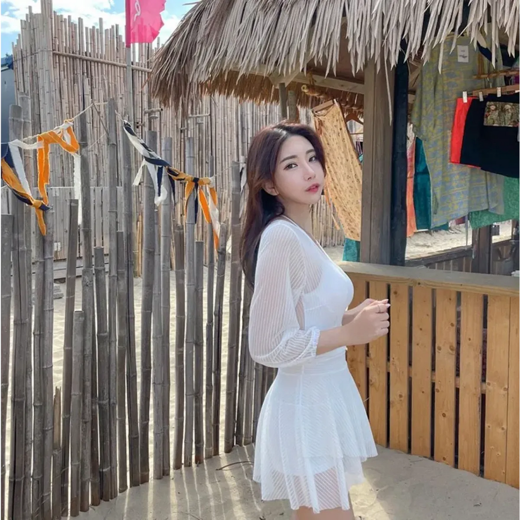 Mesh Low Cut Backless Swimsuit – Korean Beach Dress Biquinis 2025