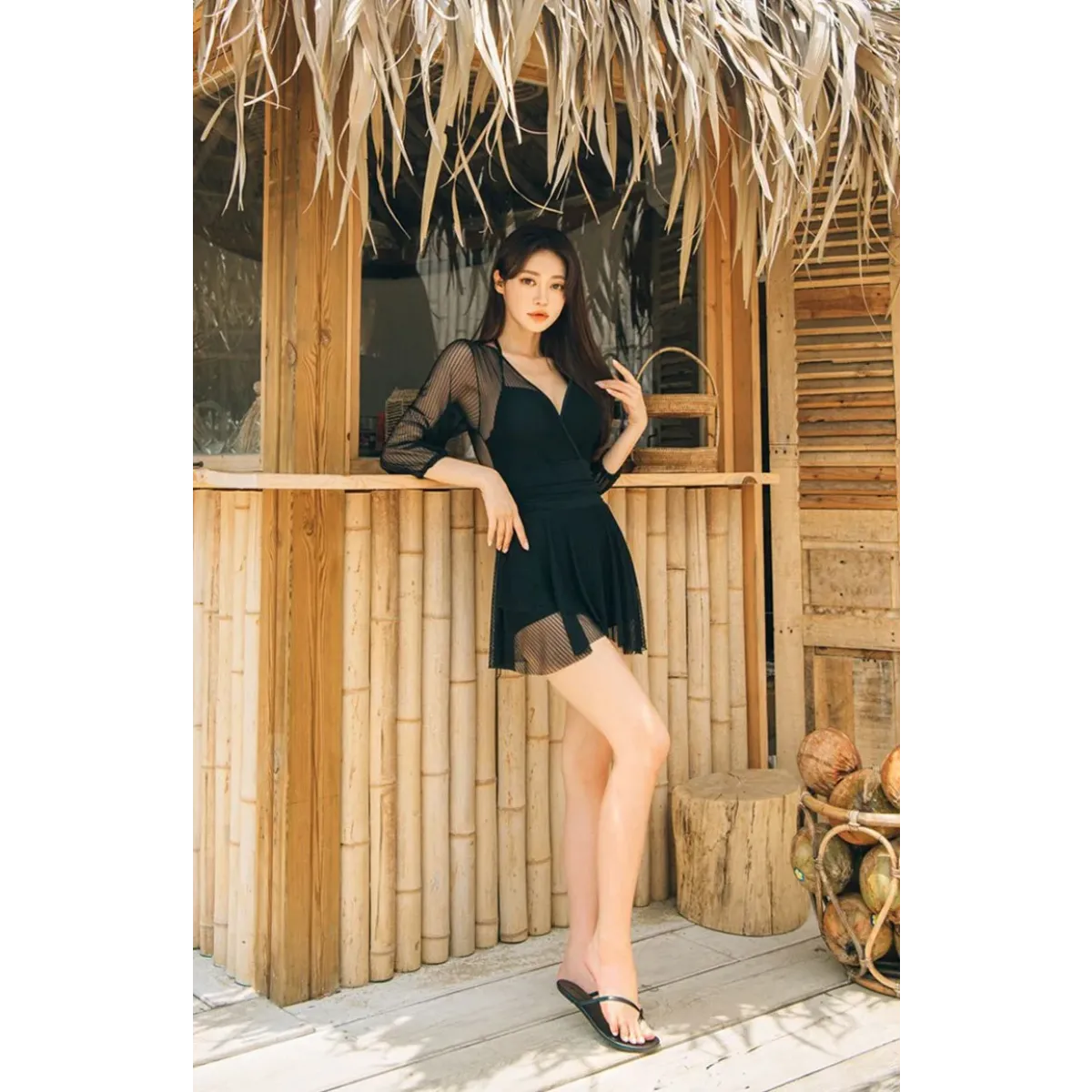 Mesh Low Cut Backless Swimsuit – Korean Beach Dress Biquinis 2025