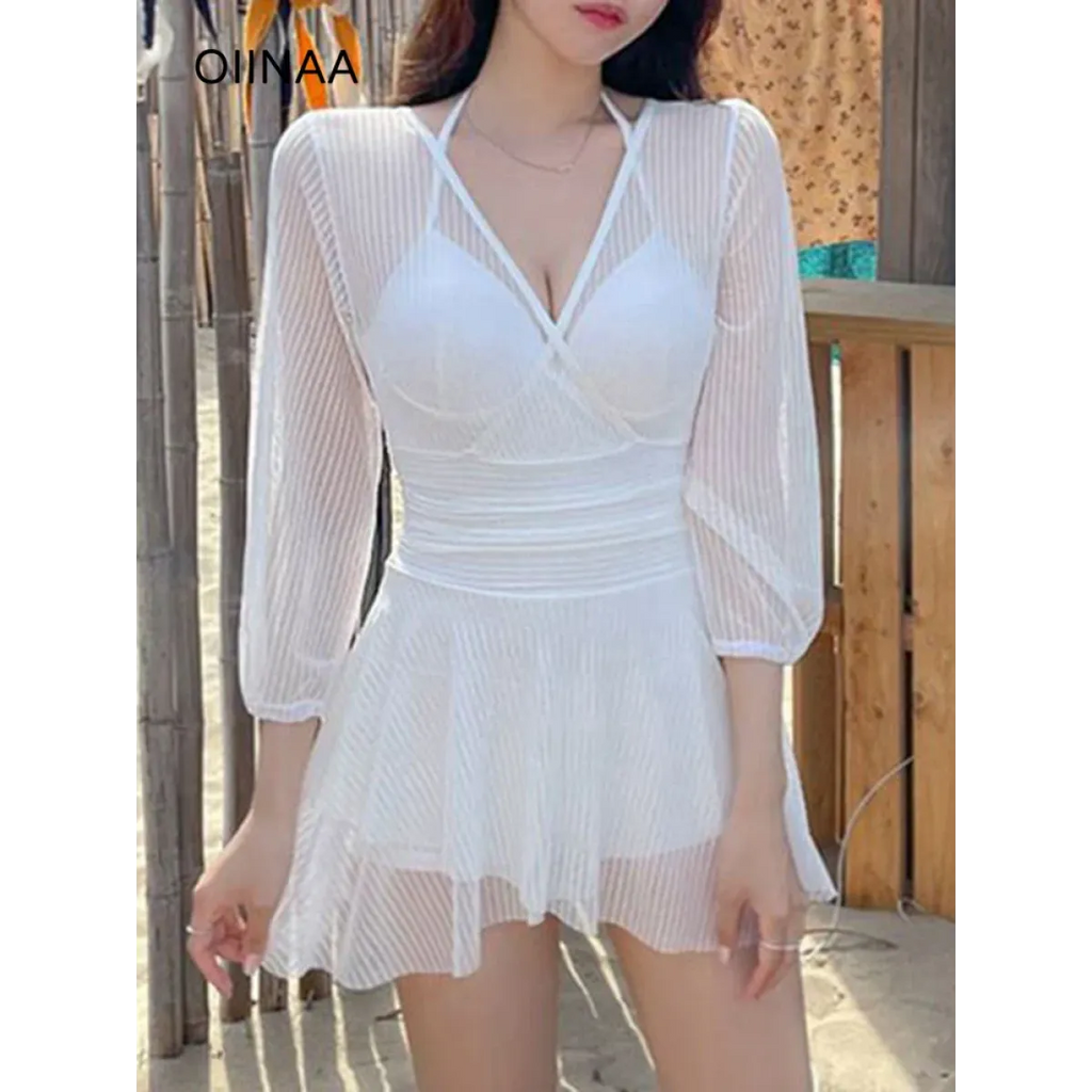 Mesh Low Cut Backless Swimsuit – Korean Beach Dress Biquinis 2025
