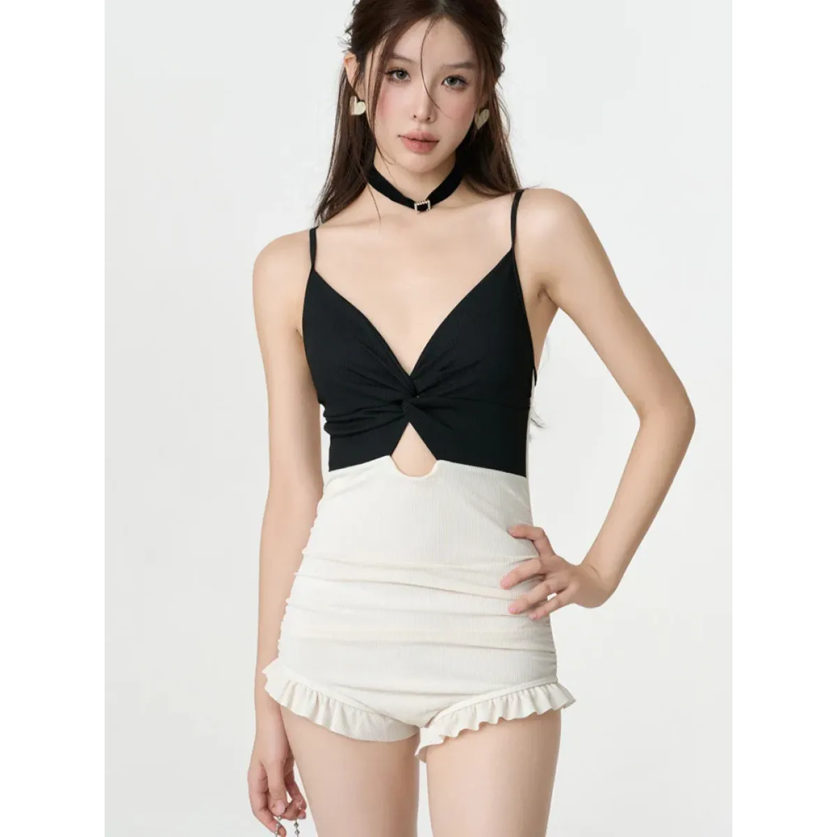 Bikini Set – V-Neck Long Sleeve with Ruffle High Waist