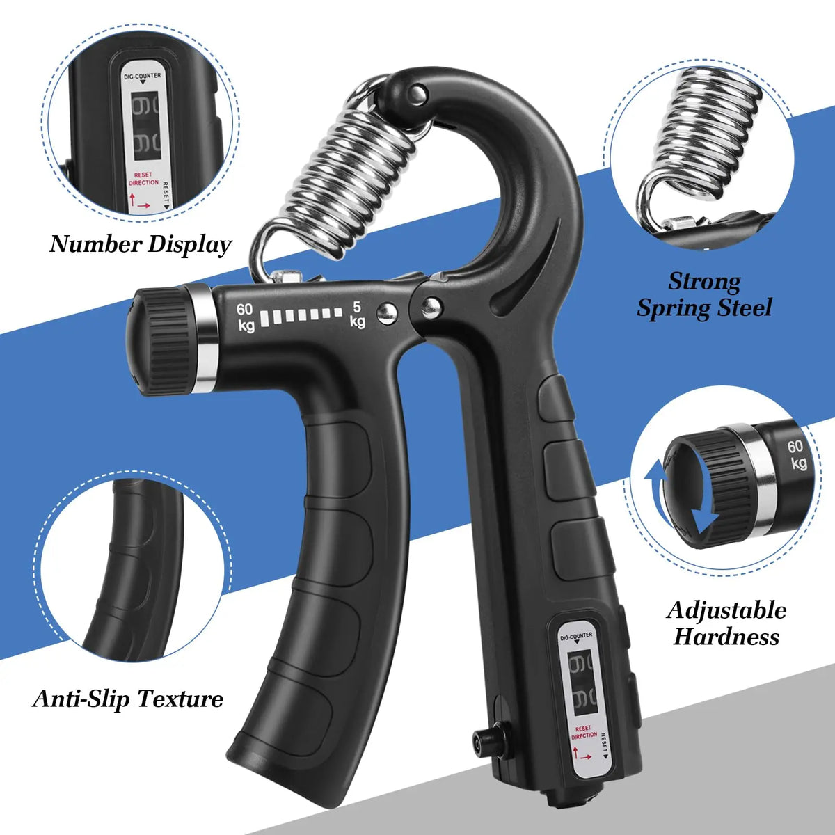 Hand Grip Strengthener Kit 5 Pack Adjustable Finger Forearm Hand Exerciser | Adjustable Grip Trainer, Finger Stretcher & Stress Ball Set for Strength Training & Hand Exercises Strength Training Equipment #GLOBAL PICKS