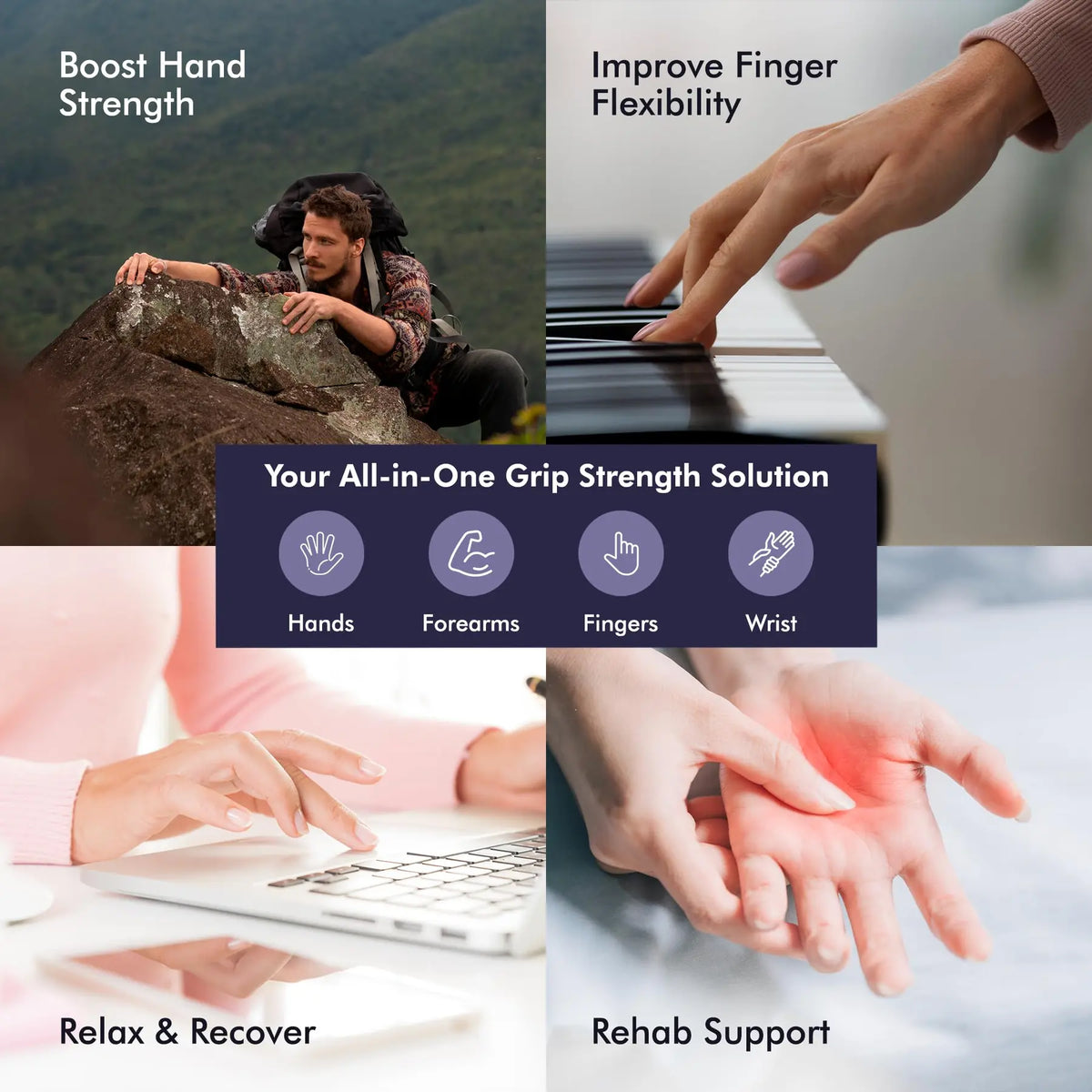 Hand Grip Strengthener Kit 5 Pack Adjustable Finger Forearm Hand Exerciser | Adjustable Grip Trainer, Finger Stretcher & Stress Ball Set for Strength Training & Hand Exercises Strength Training Equipment #GLOBAL PICKS