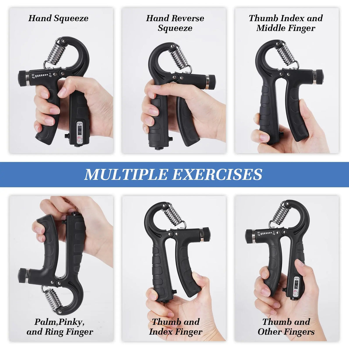 Hand Grip Strengthener Kit 5 Pack Adjustable Finger Forearm Hand Exerciser | Adjustable Grip Trainer, Finger Stretcher & Stress Ball Set for Strength Training & Hand Exercises Strength Training Equipment #GLOBAL PICKS