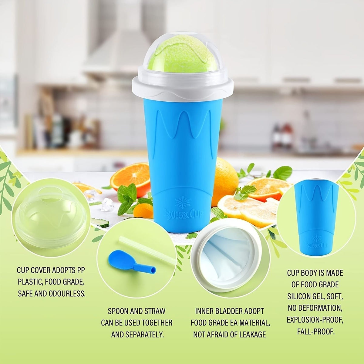 400ml Summer Homemade Squeezable Juice Water Bottle, Quick-Frozen Ice Cream Slushy Maker Smoothie Cup