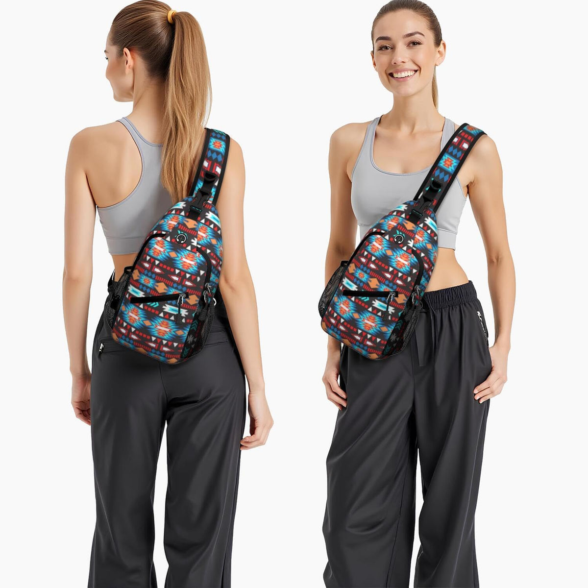Native American Style Printed Sling Bag for Women Men Small Crossbody Sling Backpack Travel Hiking Daypack Boho Chest Shoulder Bag