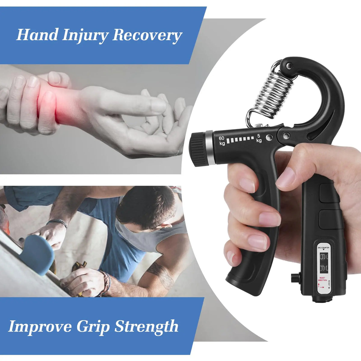 Hand Grip Strengthener Kit 5 Pack Adjustable Finger Forearm Hand Exerciser | Adjustable Grip Trainer, Finger Stretcher & Stress Ball Set for Strength Training & Hand Exercises Strength Training Equipment #GLOBAL PICKS