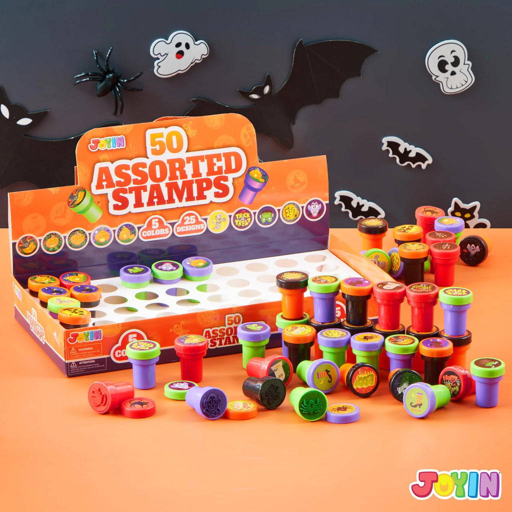 50 Pcs Halloween Assorted Stamps for Kids,Halloween Stampers Halloween Stuff Halloween Goodies Bags Prizes,Halloween Toys for Trick or Treaters Gift,Halloween Party Favor