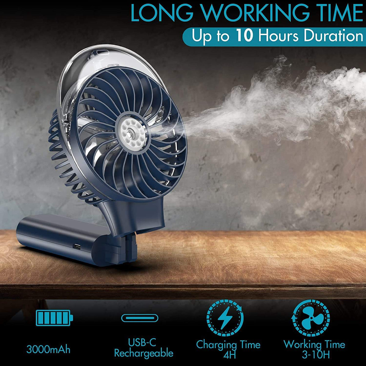 3000mAh Battery Electric USB Mini Cooling Fans Portable Handheld Misting Mist Rechargeable Fan